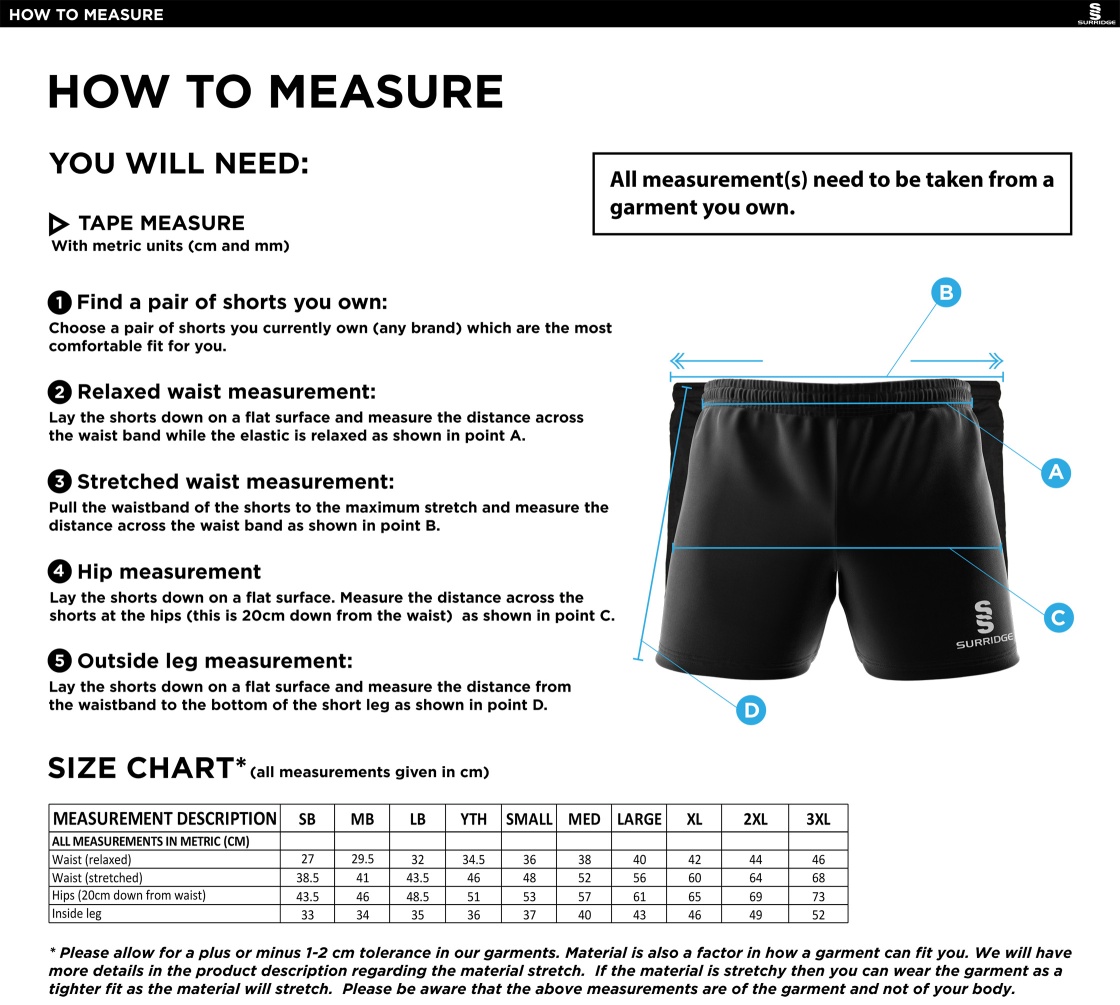 Solihull Municipal CC - Dual shorts - Size Guide