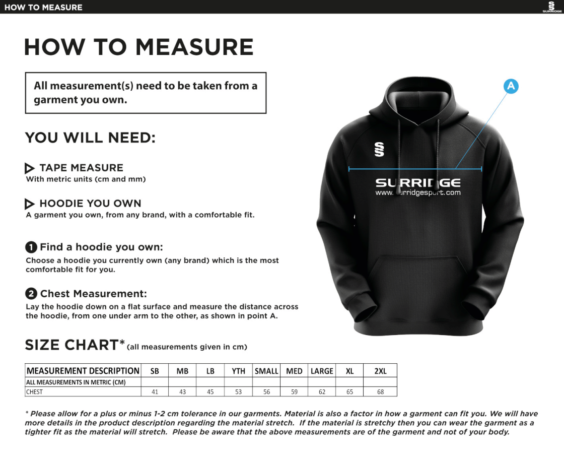 Solihull Municipal CC - Blade Hoody - Size Guide