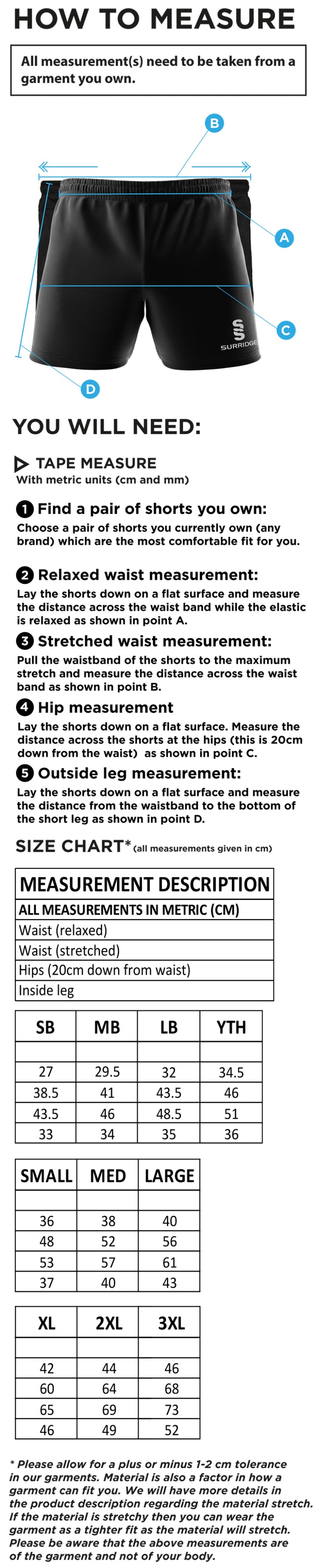 Solihull Municipal CC - Dual shorts - Size Guide