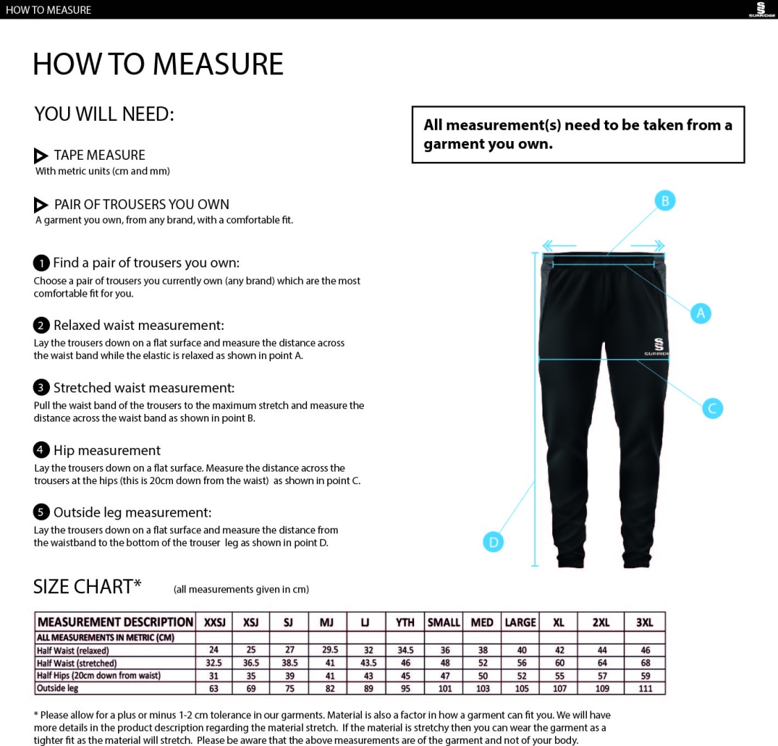 Solihull Municipal CC - Dual Tek Pants - Size Guide