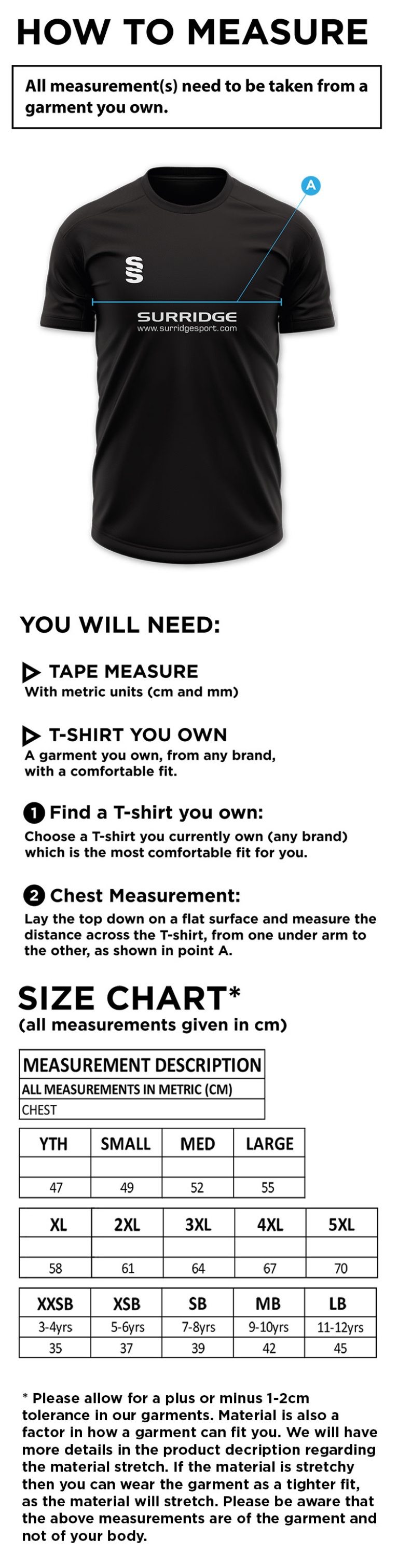 Solihull Municipal CC - Dual polo shirt - Size Guide