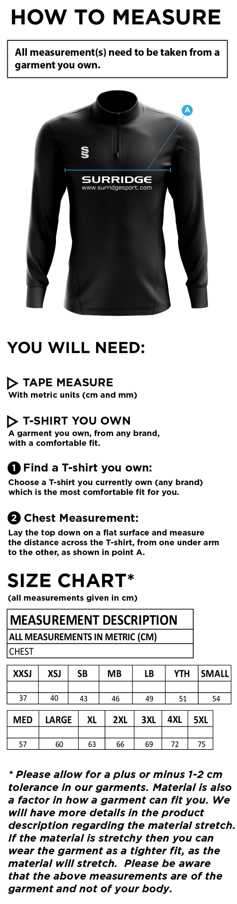 Solihull Municipal CC - Dual Mid-layer - Size Guide