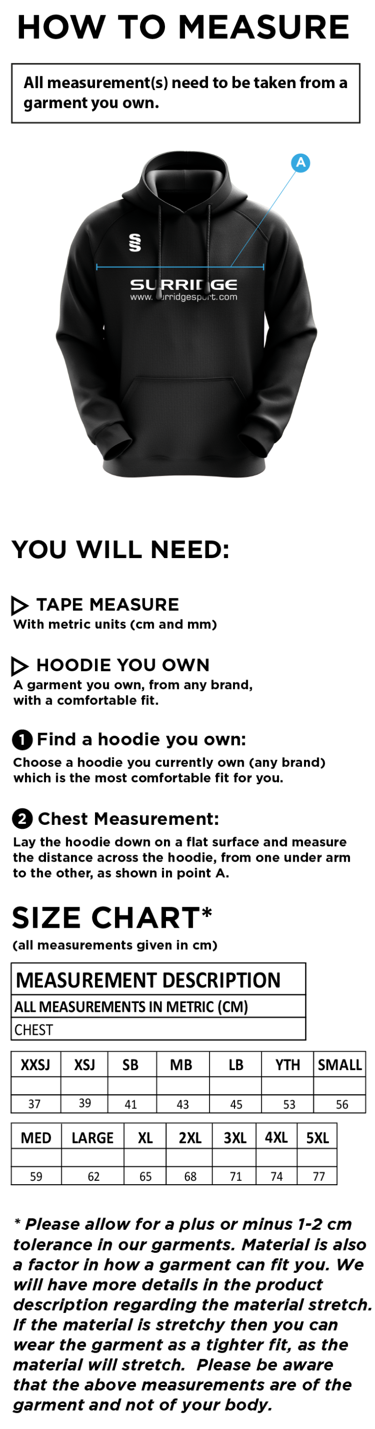 Solihull Municipal CC - Fuse Hoody - Size Guide