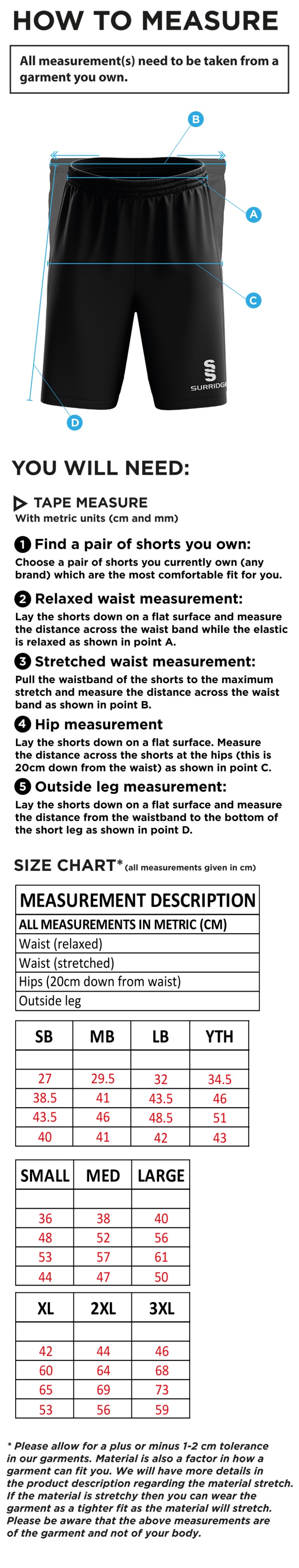 Solihull Municipal CC - Blade Shorts - Size Guide