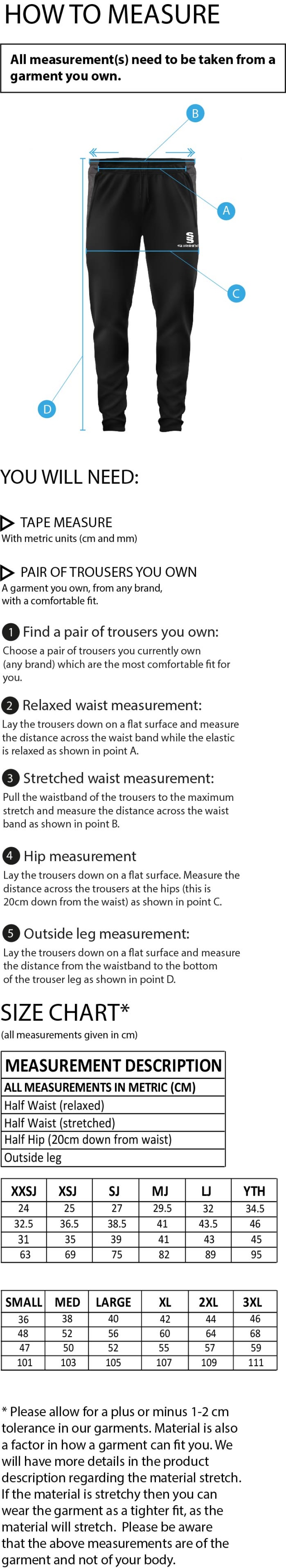 Solihull Municipal CC - Dual Tek Pants - Size Guide