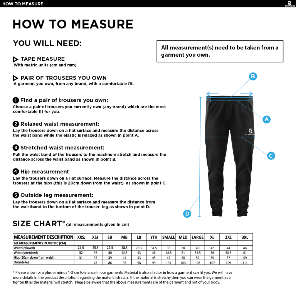 Solihull Municipal CC - Tek Skinny Pant - Size Guide