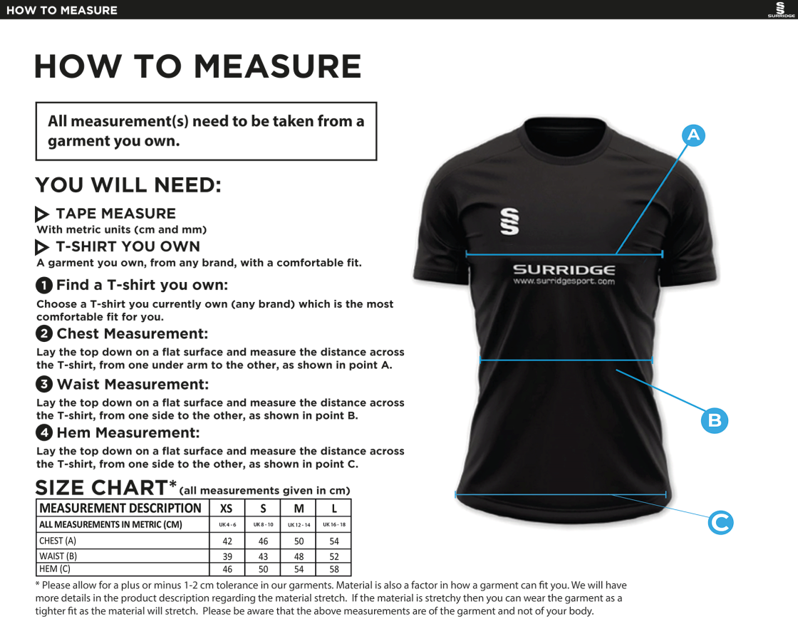 Solihull Municipal CC - Women's Dual Solid Colour Polo - Size Guide