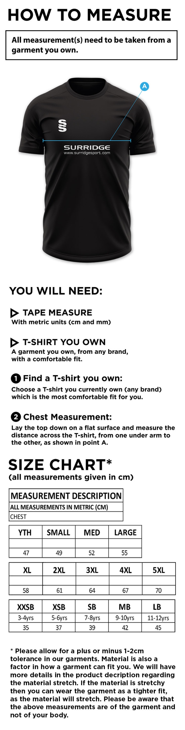 Solihull Municipal CC - Training Shirt - Size Guide