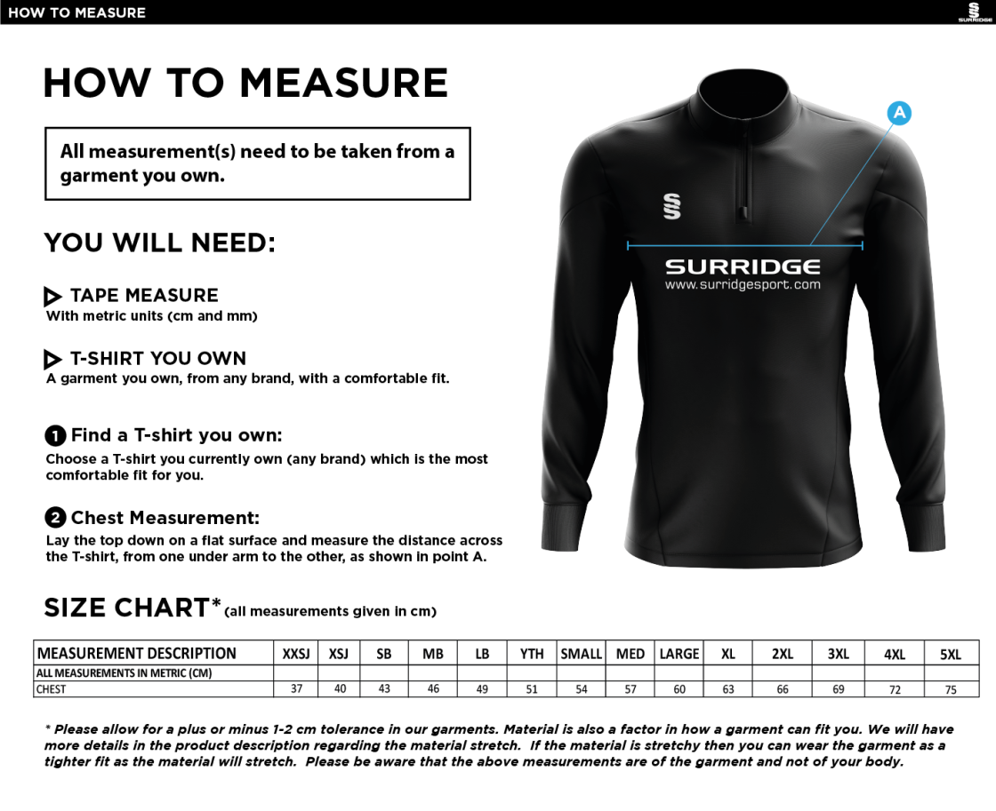 Solihull Municipal CC - Blade Performance Top - Size Guide