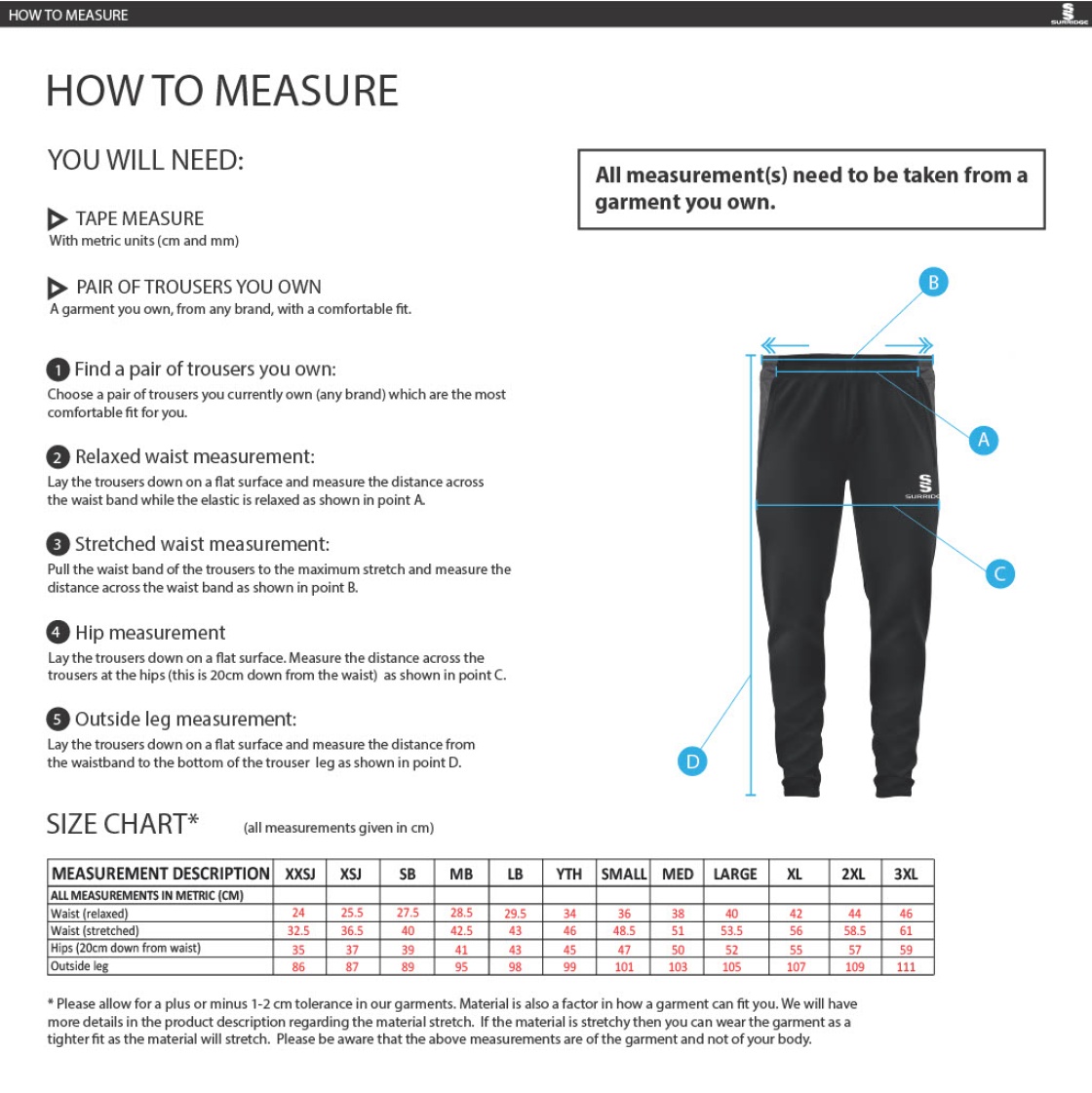 Solihull Municipal CC - Dual Tek Pants - Size Guide